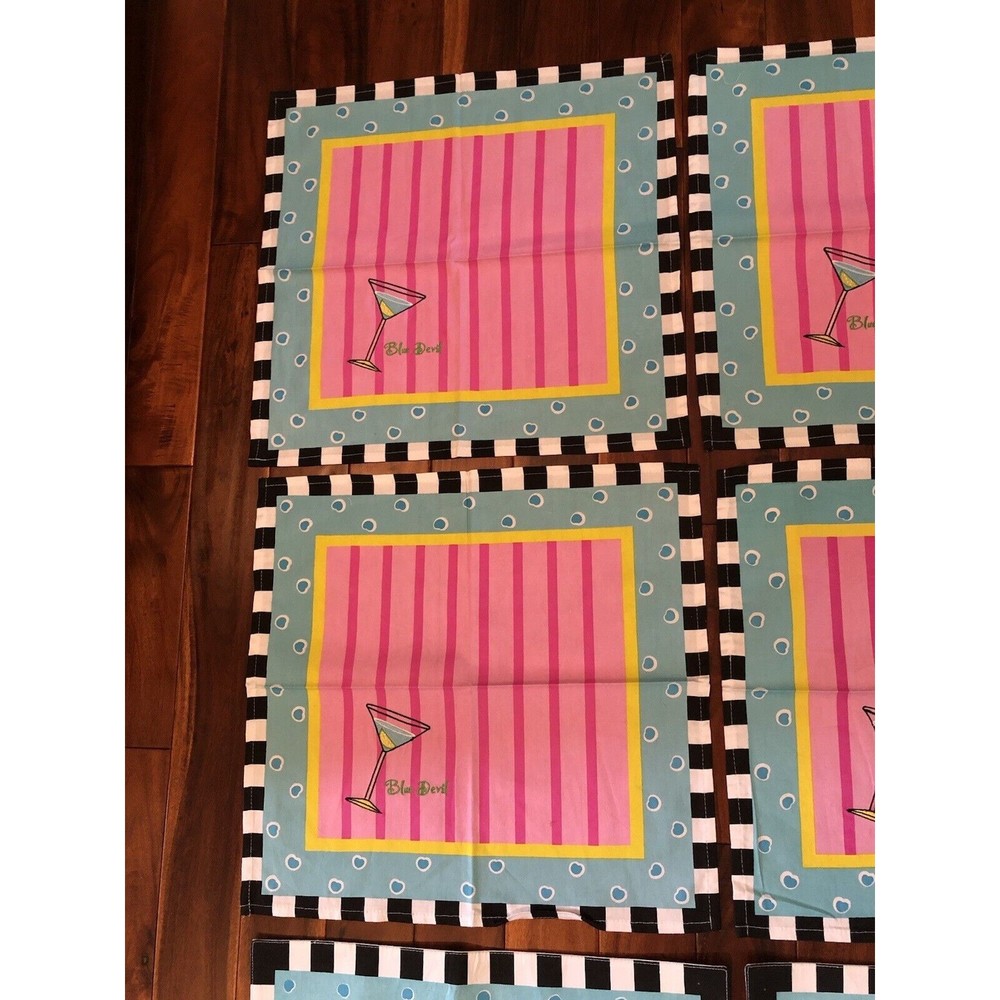 Outta Hand Fallani Cohn Martini Shaken 4 Napkins 4 Placemats Embroiled - Picture 4 of 12